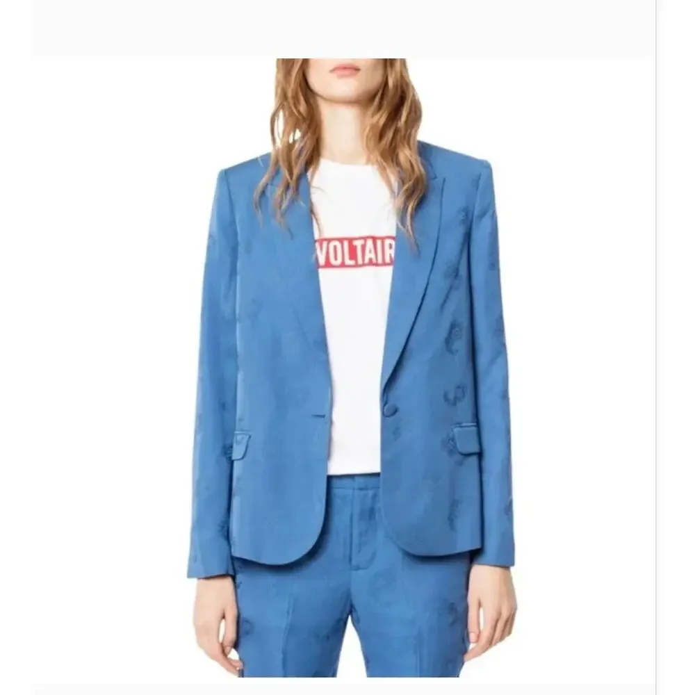 ZADIG & VOLTAIRE Victor Jac Jacquard Paisley Blazer 10 42 Blue Jacket Academia
